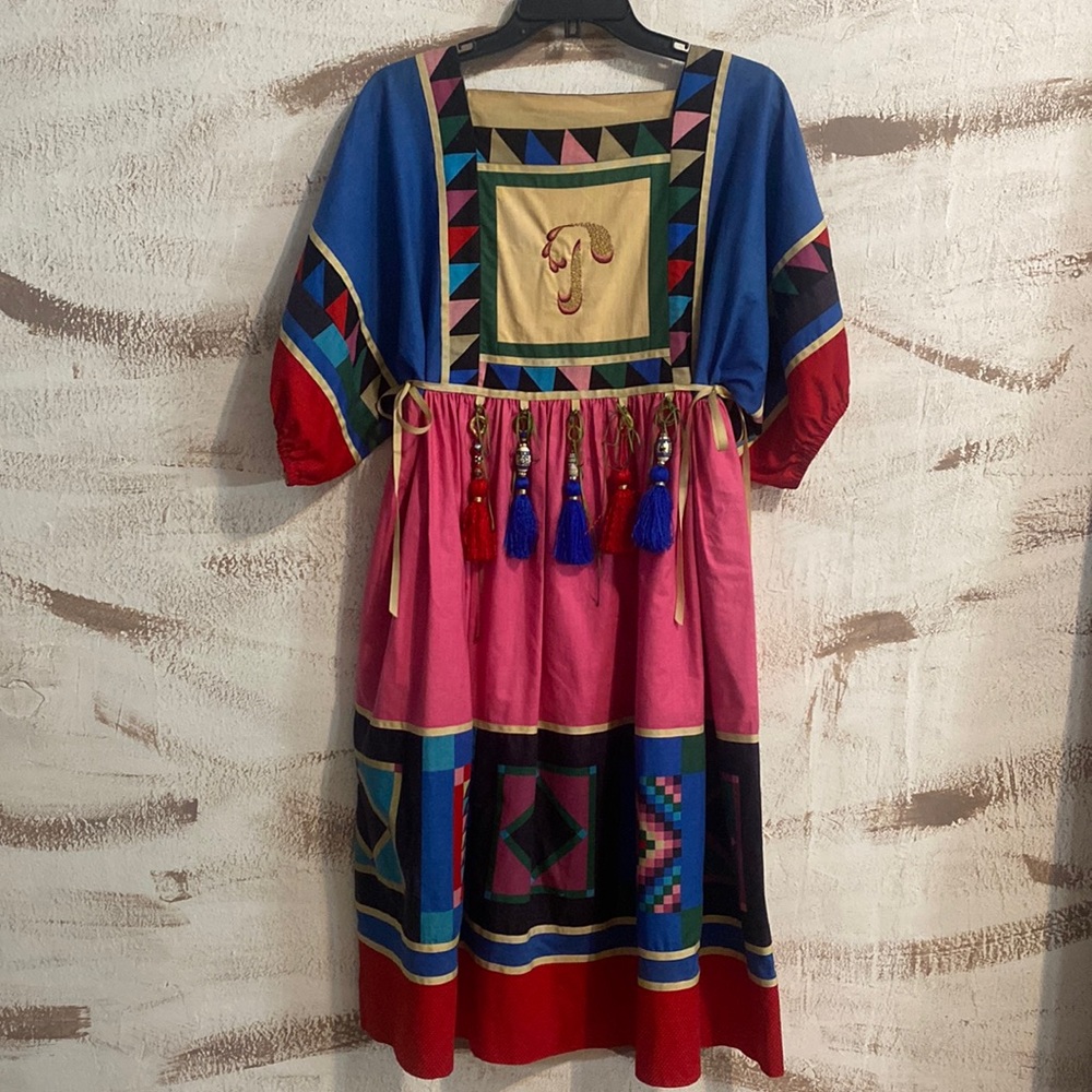Bohemian Patchwork Midi Folk Chapan Dress